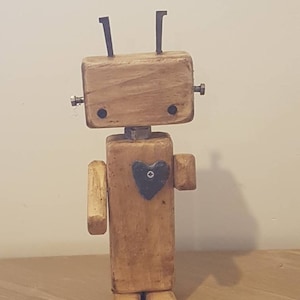 Wooden Robot Rustic Wood Model Robot Toy Figurine Desk Top Toy Wood ...