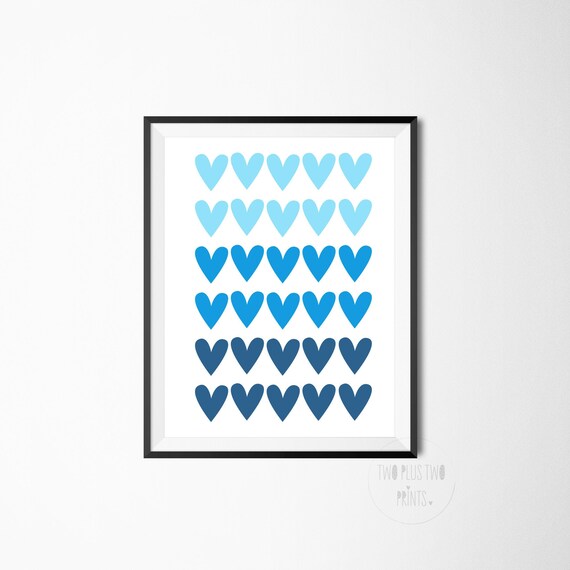 Blue hearts print printable blue hearts ombre blue hearts | Etsy