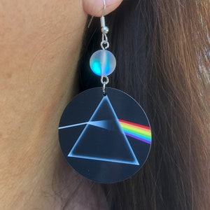 Rainbow prism round Dangle Earrings with glass beads. A Unique gift idea
