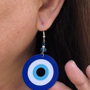Evil eye round Dangle Earrings with glass beads. A Unique gift idea
