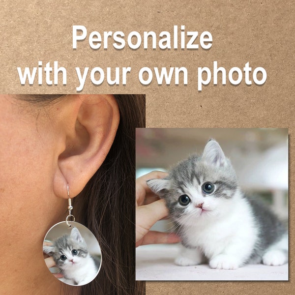 Personalized photo round Dangle Earrings with your own photo. A Unique custom made gift idea