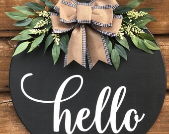 Round Hello Door Sign - Etsy
