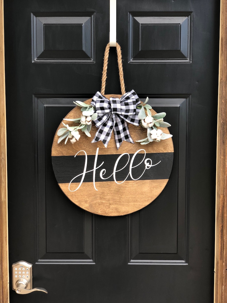 Round Door Hanger Door Hanger Door Decor Door Sign Hello Etsy