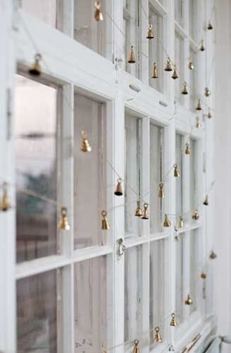 Multiple size DIY Wreath cattle bells rustic vintage style cow bells 10 Metallic bronze golden cylinder shaped bells windchime