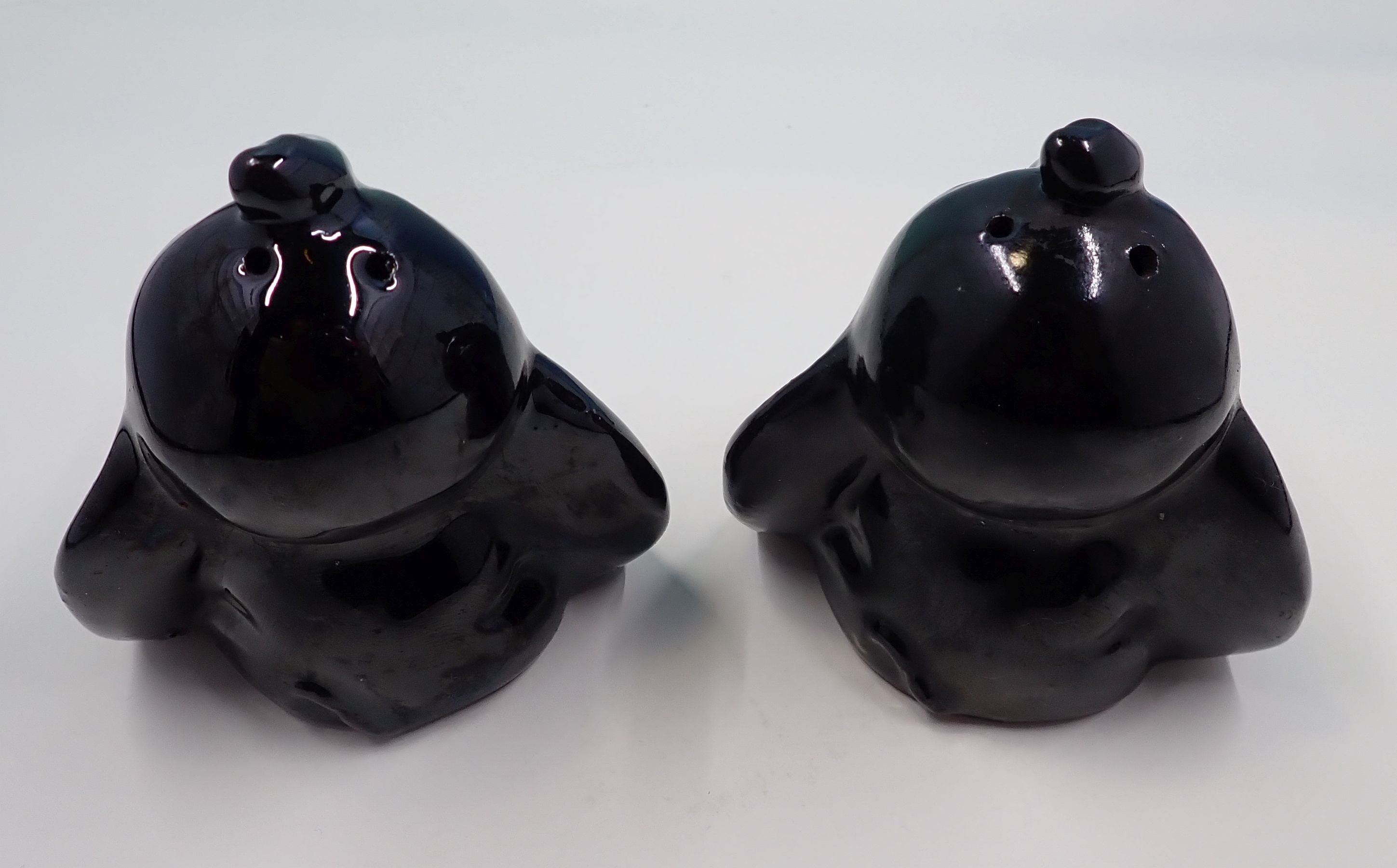 Vintage Black Sitting Elephant Salt & Pepper Shakers, Corks Still In