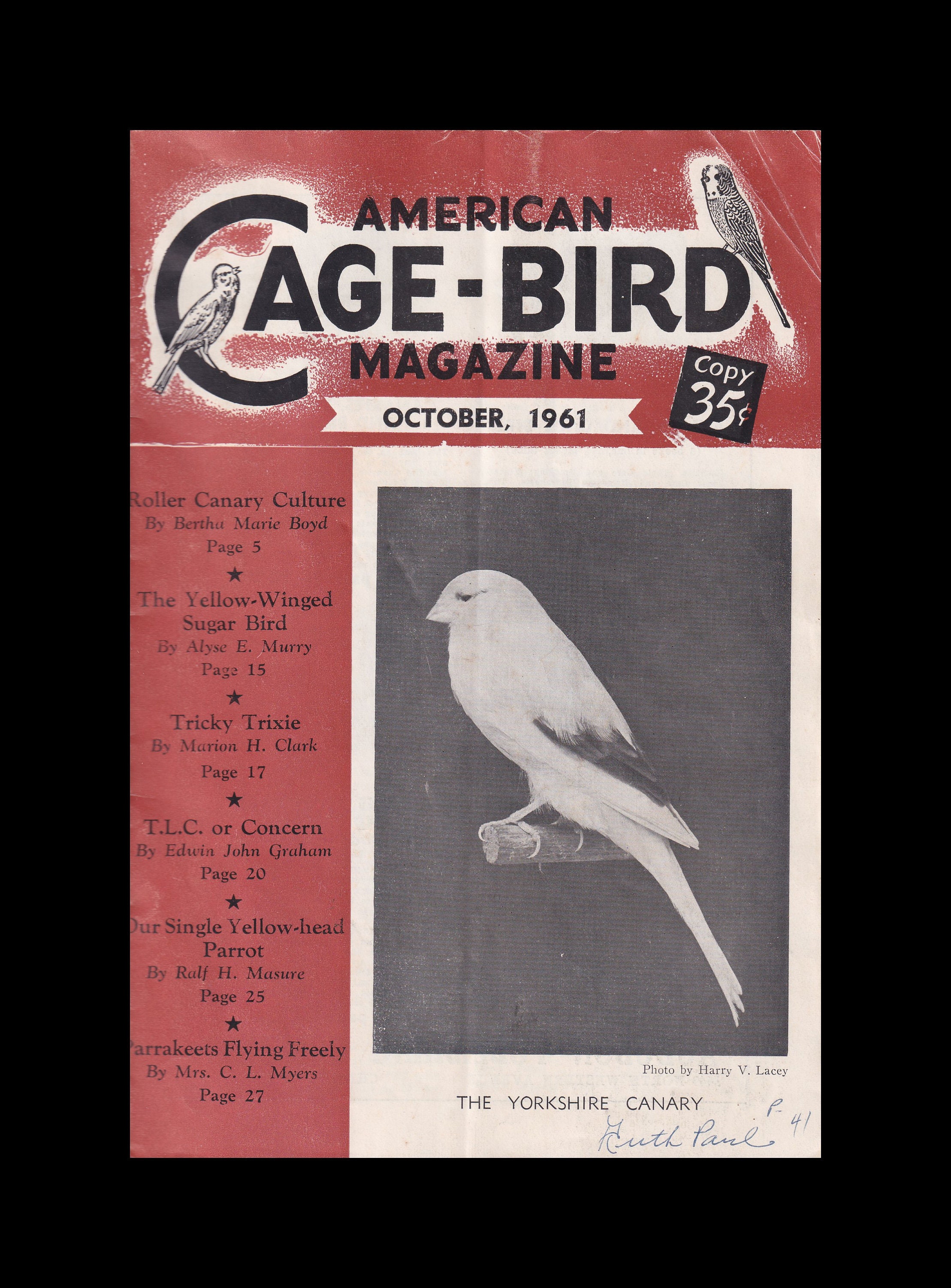 Vintage American Cage Bird Magazine October 1961 