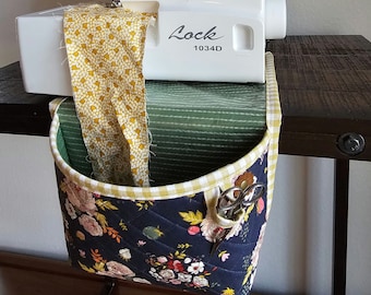 Scrap Trim Bin Sewing Serger Machine Mat Organizer, Thread Catcher Handmade Quilted Fabric Pouch Desk Caddy Storage, Reusable Waste Basket