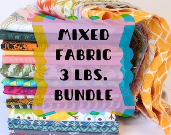 Scrap Fabric Bundle, Mystery Mixed 3 Pound Grab Bag, designer quality cotton quilting yardage, mystery box, sewing supplies, scrappy gift