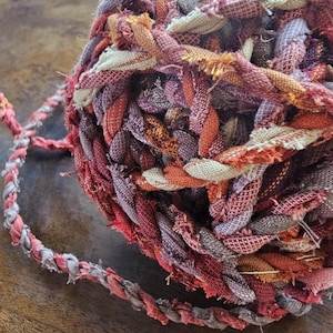 Handspun Fabric Twine for Keychain Bag Charm Makers, Eco Cotton Scrap Yarn for Gifts, Junk Journals, Fiber Art, Boho Decor, Slow Stitching