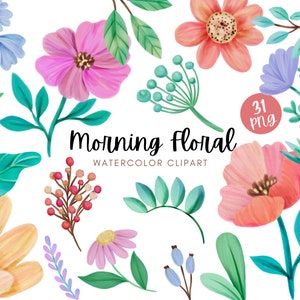 Morning Floral watercolor clipart pastel flower Collection digital download wedding invitation botanical  png printable circuit sublimation