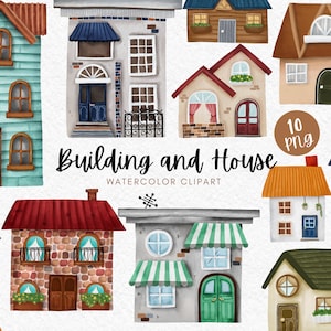 Building and House watercolor digital clipart | Home sweet home | Housewarming | open house | party | invitation | New home | Hand drawn