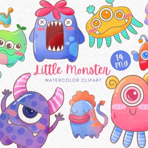 Little Monster aquarela clipart PNG bebê monstro dia das bruxas colorido personagem fofo fera alienígena cartão convite festa de aniversário sublimação
