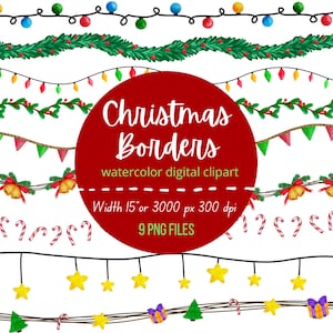 Kerst randen clipart Kerstframe aquarel digitale clipart Vakantie randen PNG Decoratie, Uitnodiging, Party elementen