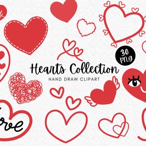 Harten collectie hand tekenen clipart png illustratie rood hart liefde paar voor Valentijnsdag decoratie kaart afdrukbare sublimatie