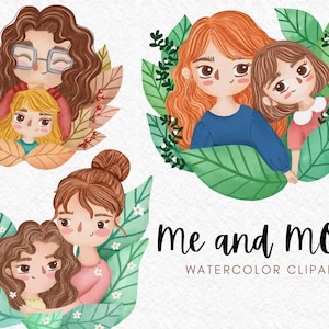 Me and Mom 3 watercolor digital clipart | Mother&#39;s Day | gift for her | mom | sublimation | printable | greeting invitation card | daughter