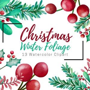 Folhagem de inverno de Natal, clipart PNG digital em aquarela, buquês, floral, ano novo, folhagem, vegetação, casamento, noiva, png