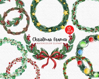 Watercolor Christmas Border Clipart Holiday Clip Art Frames - Etsy