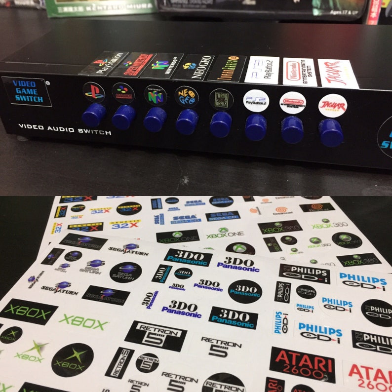 Etiquettes pour consoles/systèmes de jeux vidéo pour boîtiers de commutation AV-HDMI Etiquettes personnalisées image 1