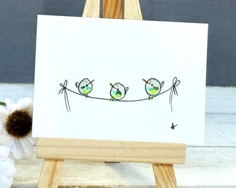 Mini Watercolor Pigeon Painting: Whimsical Art | 2.5x3.5 | Miniature Art | Bird Watercolor
