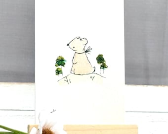 Mini Watercolor Bear Painting | Whimsical Miniature Art | 2.5x3.5 | Bear Watercolor