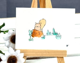 Mini Watercolor Beaver Painting | Small Beaver | Whimsical Art | 2.5x3.5 | Miniature Art | Beaver Watercolor | Gift