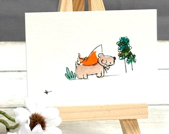 Mini Watercolor Painting | Whimsical Miniature Art | Bear Fox Rabbit | 2.5x3.5 | Woodland Animals Watercolor