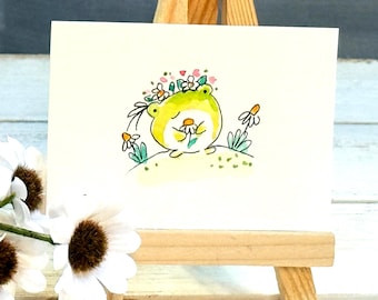 Mini Watercolor Frog Painting: Whimsical Art | 2.5x3.5 | Miniature Art | Frog Watercolor