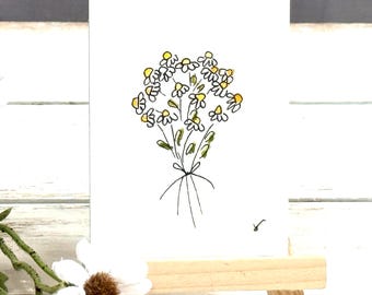 Mini Watercolor Daisy Painting | Whimsical Miniature Art | 2.5x3.5 | Flower Bouquet Watercolor