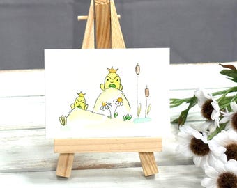 Mini Watercolor Frog Painting: Whimsical Art | 2.5x3.5 | Miniature Art | Frog Watercolor