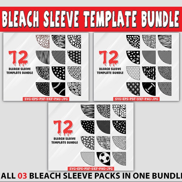 T-Shirt sleeve stencil template bundle, Bleach Sleeve Template Bundle, SVG LASER file, (36 designs)  Digital Files for Laser Cutting.