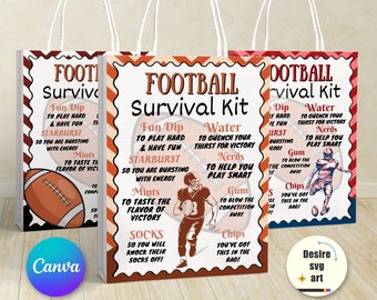 Football Survival Kit Printable canva editable template, Gift Bag Idea, Printable Football Gift Idea, Personalized sports Flyer