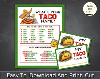 What's Your Taco Name, Cinco De Mayo Printable Game, Mexican Fiesta ...