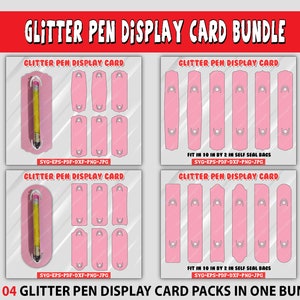 Pacote de cartão de exibição de caneta glitter, embalagem de caneta glitter SVG, cartão de caneta glitter epóxi, cartão de exibição de caneta svg, embalagem de caneta.