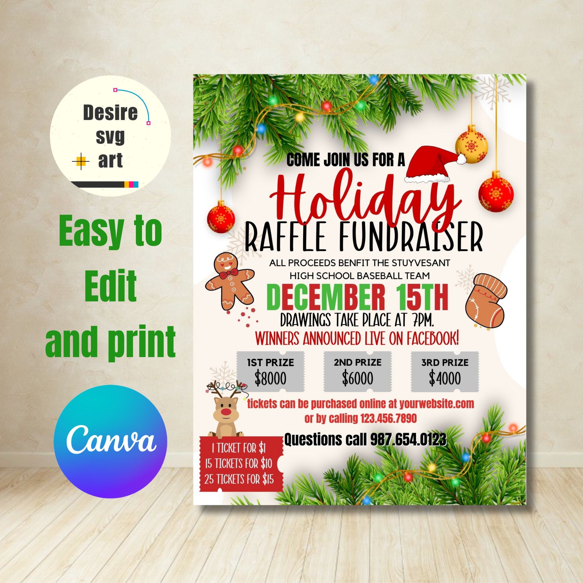 Tis the Season of Giving: Festive Holiday Raffle Fundraiser Flyer Canva ...