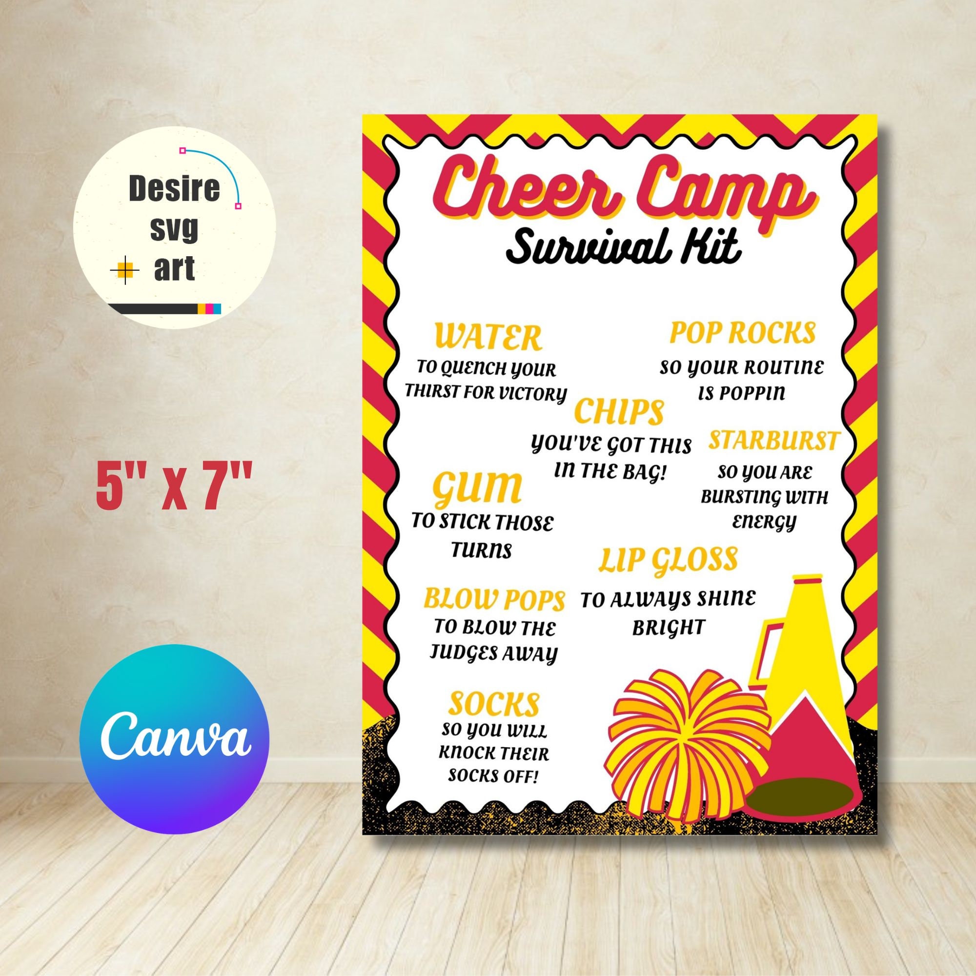 Cheer Camp Survival Kit Printable Canva Editable Template, Gift Bag ...