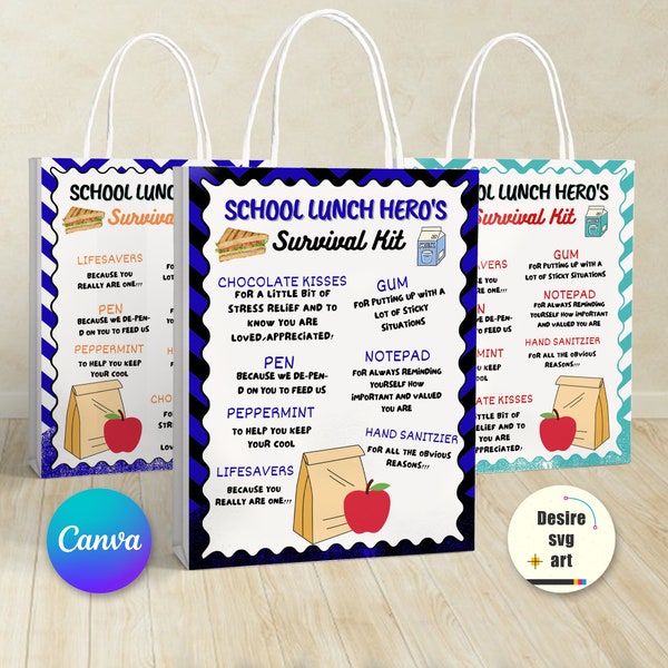 School LUNCH HERO Survival Kit Printable canva editable template | Gift Bag Idea | Printable Gift Idea | Thank You Gift Idea