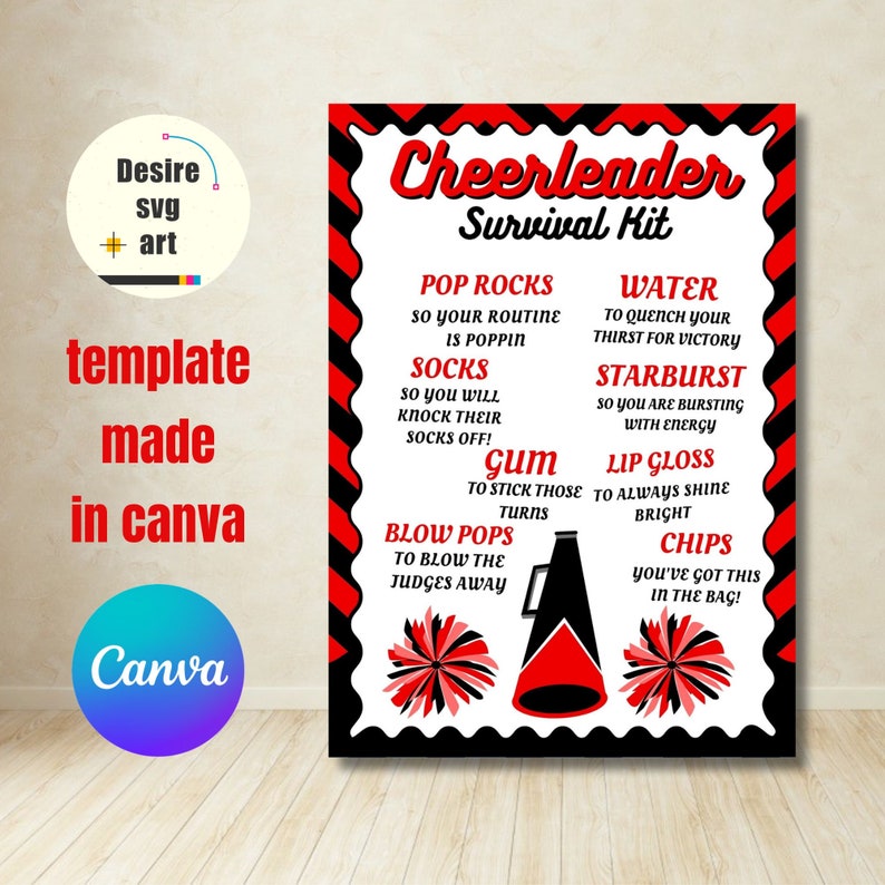Cheerleader Survival Kit Printable Canva Editable Template, Gift Bag ...