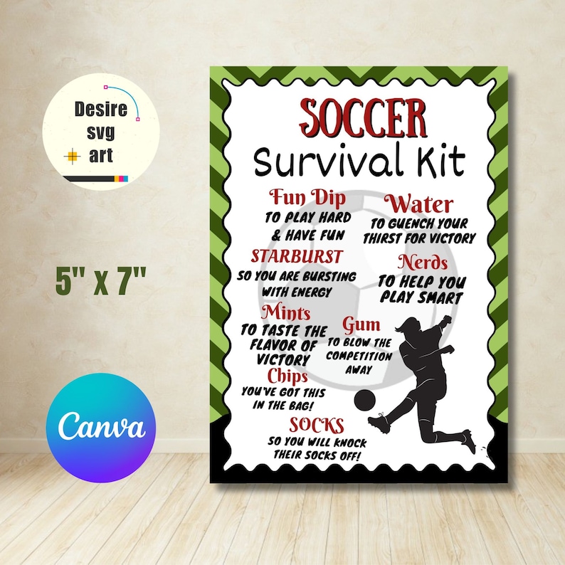 Soccer Survival Kit Printable Canva Editable Template, Gift Bag Idea ...
