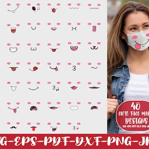 Masque de visage de sourire, masque mignon de visage, bouches de dessin animé, Svg de quarantaine, svg mignon de bouche de visage,
