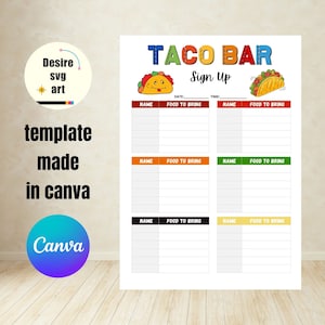 Taco Fiesta: Stylish Taco Bar Sign Up Sheet Template Printable für mexikanische Fiesta Potluck Party V1, Canva Template