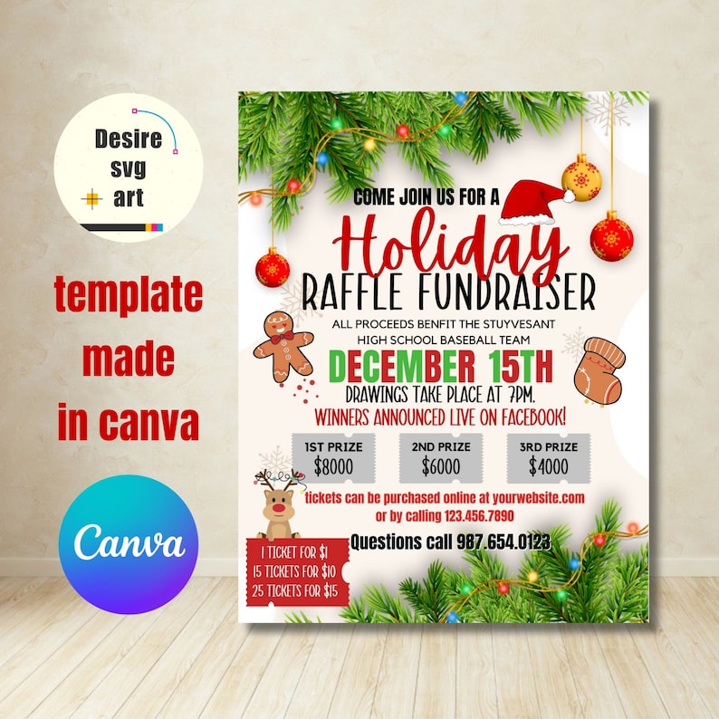 Design Santa Raffle Tis the Season of Giving: Festive Holiday Raffle Fundraiser Flyer Canva ...