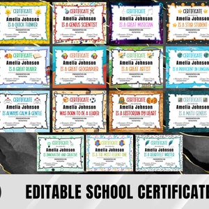 Bearbeitbare Schulzertifikate in Canva, Elementary Classroom Award Zertifikat, Abschlusspreise, Schülerklassenbelohnungen, Canva Template