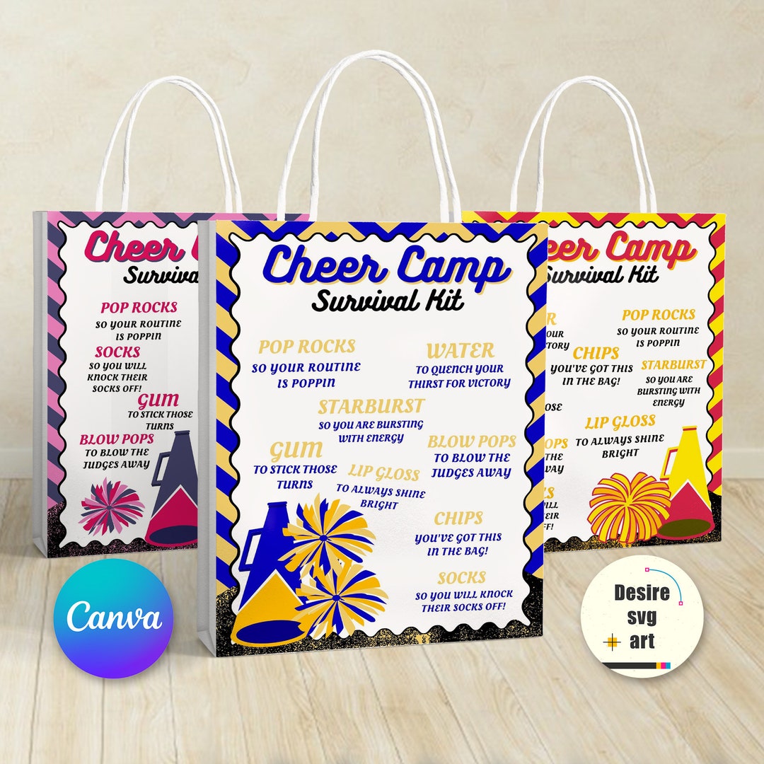 Cheer Camp Survival Kit Printable Canva Editable Template, Gift Bag