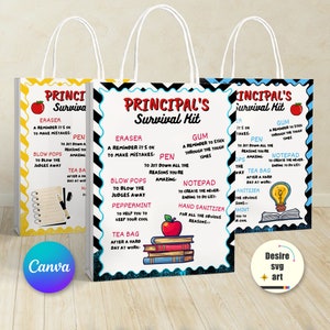 Trousse de survie pour directeur d'école Modèle imprimable modifiable | Idée de sac cadeau | Idée cadeau principale imprimable | Idée cadeau de remerciement