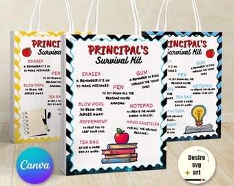Kit de supervivencia del director de la escuela Plantilla editable de canva imprimible / Idea de bolsa de regalo / Idea de regalo del director imprimible / Idea de regalo de agradecimiento