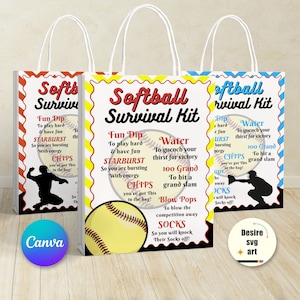Softball Survival Kit Printable canva editable template, Gift Bag Idea, Printable Softball Gift Idea, Personalized sports Flyer