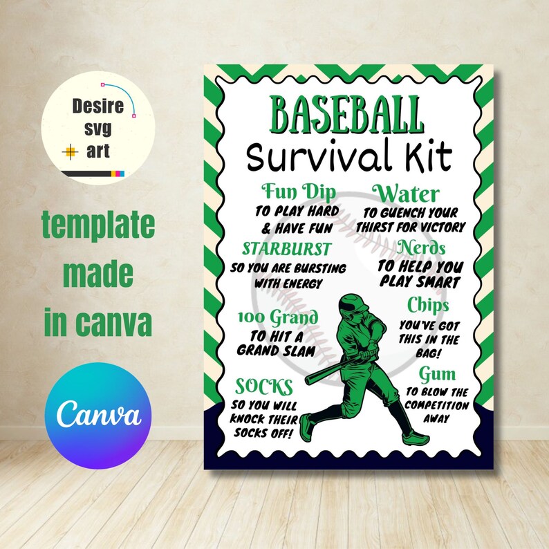 Baseball Survival Kit Printable Canva Editable Template, Gift Bag Idea ...