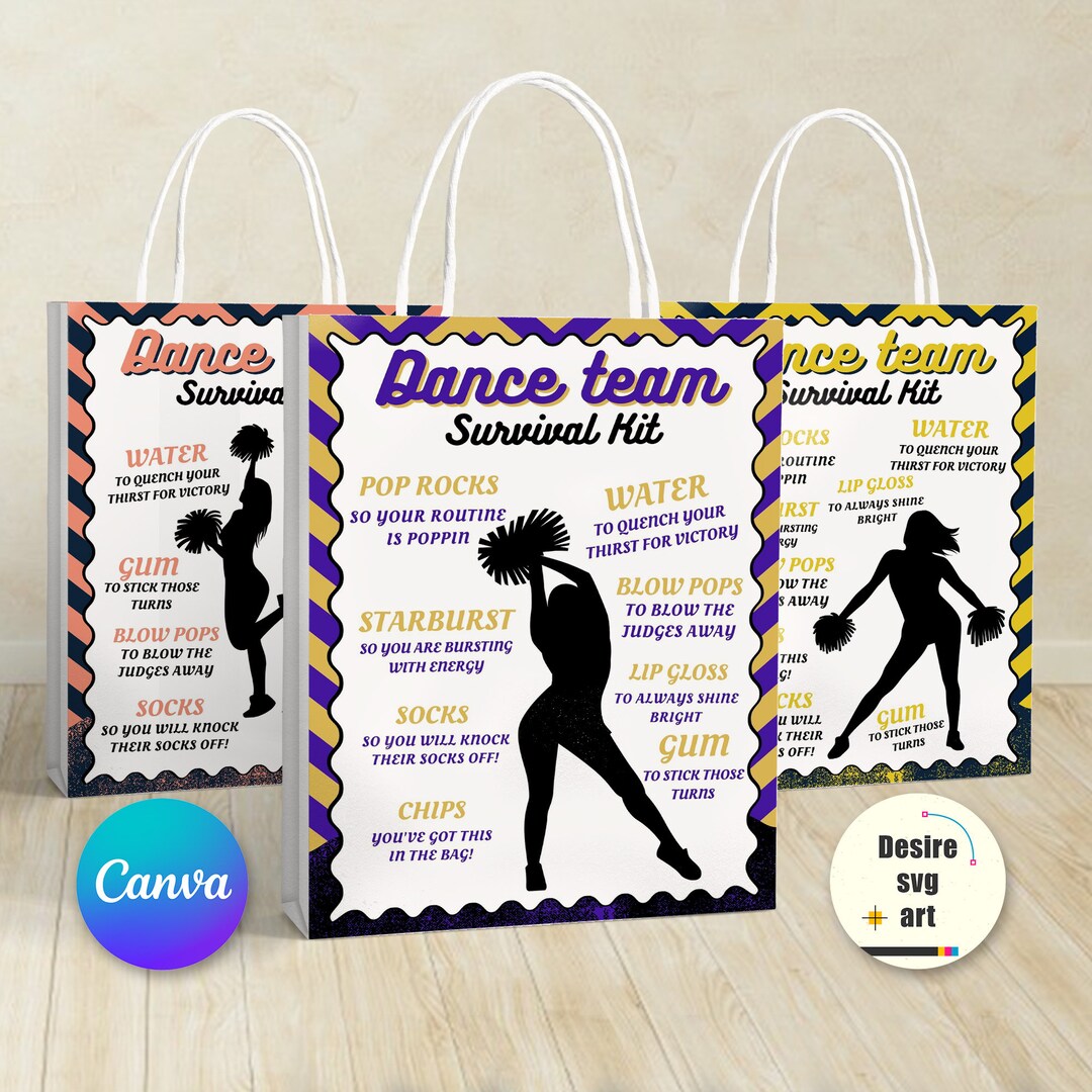 Dance Team Survival Kit Printable Canva Editable Template, Gift Bag ...