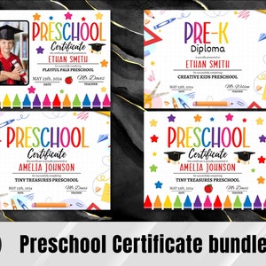 Editable Preschool Diploma Graduation bundle Certificate PreK grad template Editable in canva