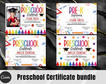 Editable Preschool Diploma Graduation bundle Certificate PreK grad template Editable in canva